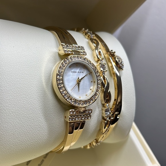 Anne Klein Women's Premium Crystal Accented Bangle Watch and Bracelet Set - Picture 5 of 6